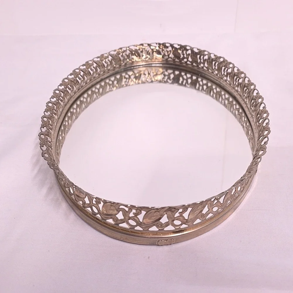 Vintage Vanity Tray Gold Oval Mirrored Filigree Ornate Hollywood Regency